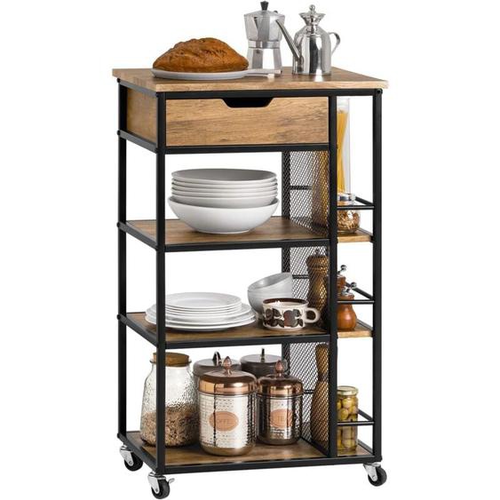 Sobuy - Desserte de Cuisine Roulante Chariot de Service Meuble de Rangement à Roulettes Multifonctionnel avec 1Tiroir, 3 Etagères et Etagères