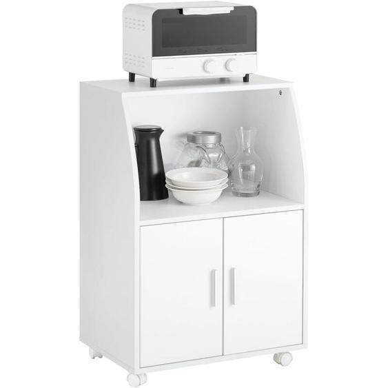SoBuy Desserte Micro-onde à Roulettes Meuble de Rangement Cuisine, 2 Portes, Blanc, 55x38x84cm, FRG241-W