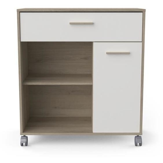 Desserte Micro-Ondes pour Cuisine Coloris chêne kronberg, Blanc -Longueur 81 x Hauteur 90,30 x Profondeur 39,6 cm