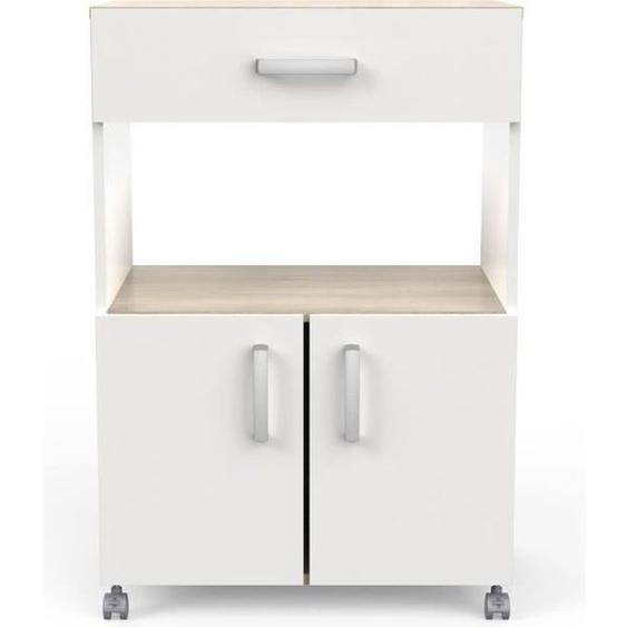 Desserte micro-ondes pour cuisine coloris chêne kronberg, blanc mat - Longueur 59,6 x Hauteur 88,3 x Profondeur 41,2cm