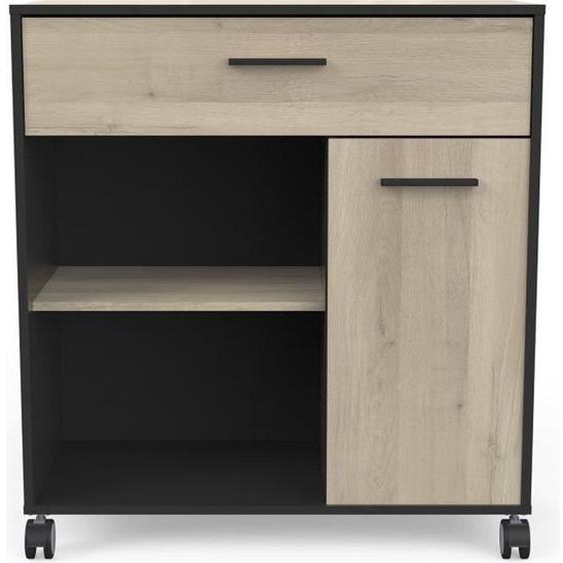Desserte micro-ondes pour cuisine coloris chêne kronberg, noir mat -Longueur 81 x Hauteur 90,30 x Profondeur 39,6 cm