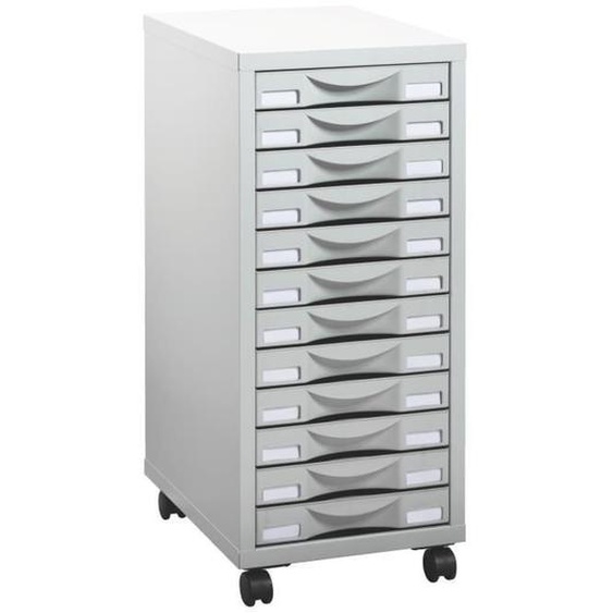Desserte mobile Polly 12 tiroirs grise