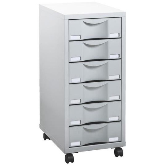 Desserte mobile Polly 6 tiroirs grise