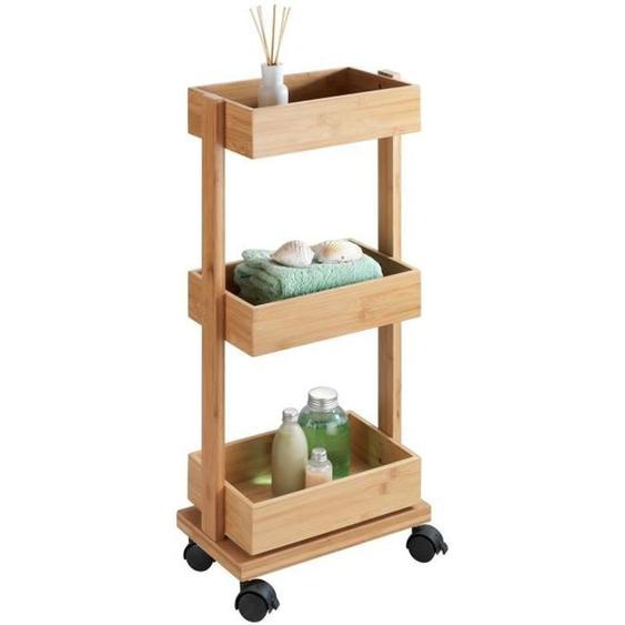 Wenko - Desserte de salle de bain en bambou Tortona - L. 31 x H. 71 cm - Marron