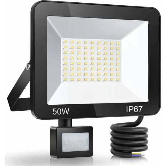Déstockage 50W Projecteur LED Exterieur Detecteur de Mouvement, IP66 Étanche Spot LED Avec Détecteur, 5000LM 7000K Blanc Froid Eclairage Exterieur,