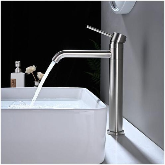 Detbom - Mitigeur de Lavabo Haut Robinet Salle de Bain pour Lavabo ou Vasque Robinet Lavabo Pivotant 360° en Acier Inox Brossé Classique