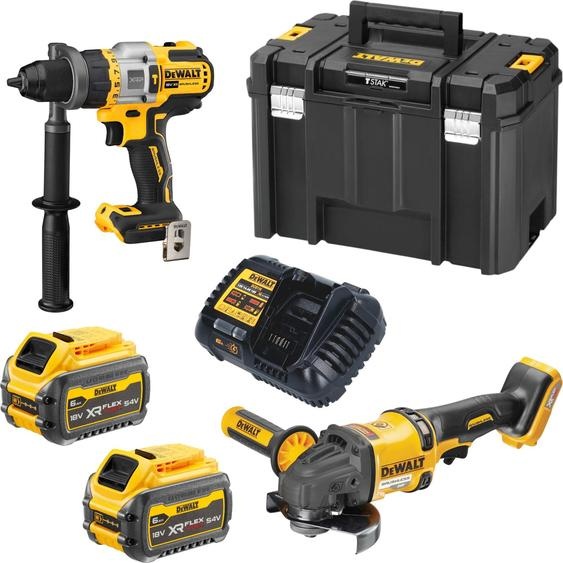 DeWalt DCK 2016 T2T Kit combiné batterie 18 V / 54 V FlexVOLT DCD 999 perceuse-visseuse à percussion + DCG 418 meuleuse dangle + 2x batterie 6,0 Ah + chargeur + TSTAK