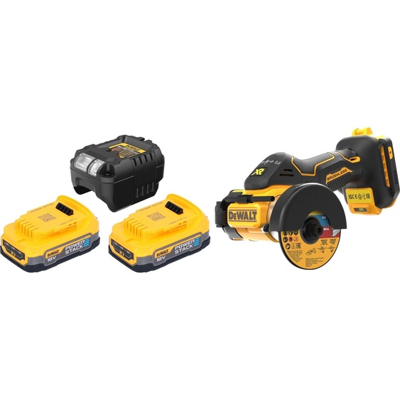 DeWalt DCS 438 E2 Découpeuse multimatériaux sans fil 18 V 76 mm Brushless + 2x batterie Powerstack 1,7 Ah + chargeur