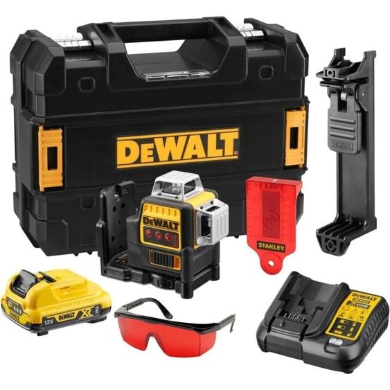 Dewalt - Laser 3x360° 10.8V - Faisceau rouge avec Batterie 10.8V 2.0Ah et chargeur - accessoires - coffret - DCE089D1R