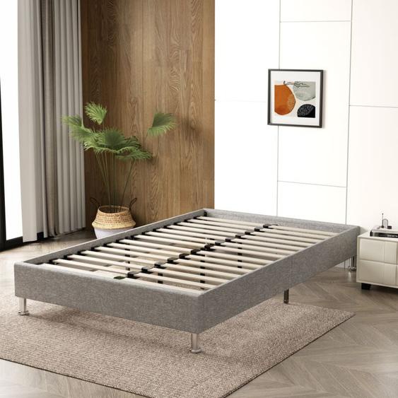 Dewinner - Cadre de lit Plateforme capitonné 31 cm /Sommier /Support à Lattes en Bois /Facile à Monter /Gris foncé (160x200cm)