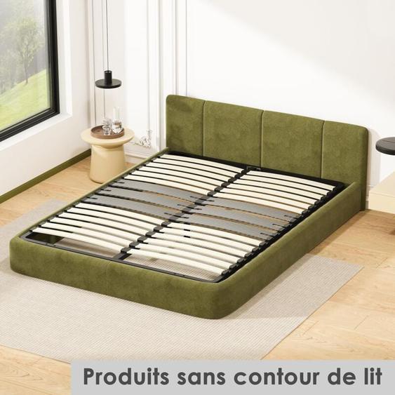 DEWINNER Sommier Ergonomique à Lattes 140 x 190 cm, 2 x 15 Lattes Peuplier Naturel, Cadre Noir Renforcé avec Pied Central Réglable T (140 x 190 CM