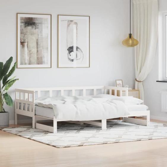 Lit de jour avec lit gigogne - DIOCHE - 80x200 cm - Bois de pin massif - Blanc - 2 en 1