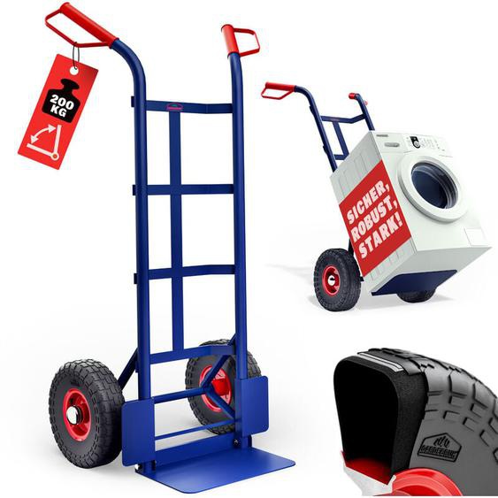 Deuba - Diable en acier Capacité max. 200 kg Chariot de transport bleu avec roues pneumatiques