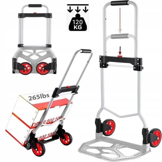 Diable Pliant 120kg, Diable de manutention Portable, Chariot de transport à main pliable en aluminium pour Transport des Bagages, Camping,