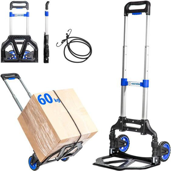 Hoström - Diable pliant en Aluminium, 2 Roues Diable pliable Demenagement et Transport de matériau, compact, léger, Charge Max. 60kg, Garantie 5 ans,