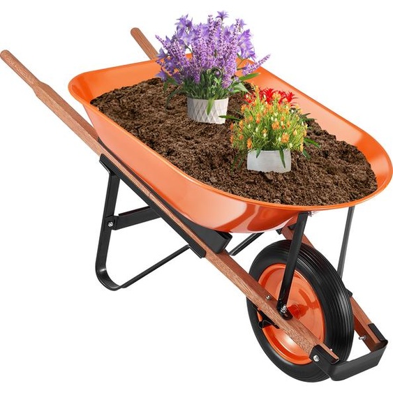 Diable polyvalent SKYSHALO 5 pieds cubes, capacité de charge de 330 lbs, diable de cour à une roue avec poignée en acier et roues de 16 pouces à voie large, chargement simplifié pour une utilisation dans le jardin, sur le