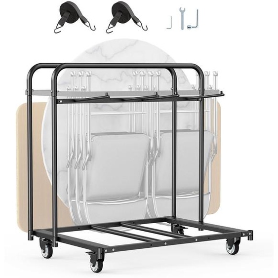 Diable pour chaises VEVOR, chariot pour chaises pliantes, 180 kg, pour 5 tables + 14 chaises, chariot de rangement pour chaises avec support pour chaises avec roues pivotantes & roues de blocage