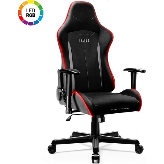 Diablo X-ST4RTER Chaise de jeu Chaise de bureau Chaise PC Housse ergonomique en tissu Accoudoirs en 2D Mécanisme de basculement, Couleur : Noir LED