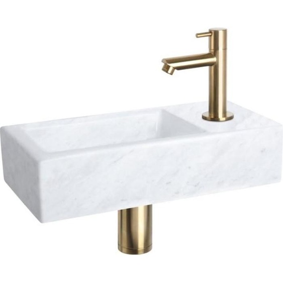 Differnz Jukon lavabo à poser 38,5x18,5x9 cm - lavabo salle de bain en béton gris clair - avec robinet salle de bain noir mat - lavabo avec poignée standard pour WC invités
