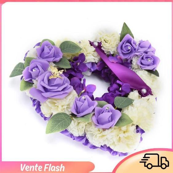 Dilwe Bouquet artificiel Couronnes Artificielles Forme de Coeur Couronnes de Mariage Décoration de Fausses linge stabilisee Violet