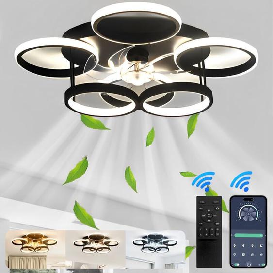 Ganeed - Dimmable Ventilateur Plafond Avec Lumiere Silencieux, 75W Plafonnier Ventilateur led, Lustre Salon led Design à 6 Anneaux Avec Télécommande