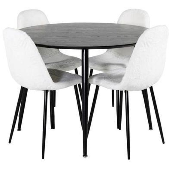 DippØ115BLBL ensemble table, table noir et 4 Polar Fluff chaises Teddy blanc.