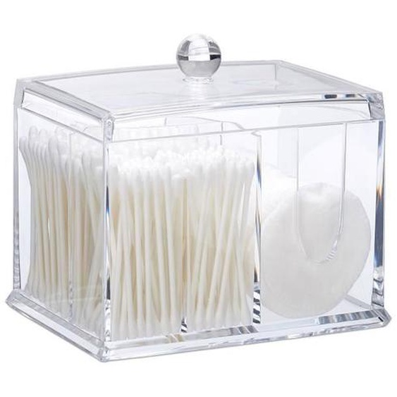 Relaxdays Distributeur coton-tiges, acrylique, grande boîte couvercle, rangement, salle de bain, coiffeuse, transparent