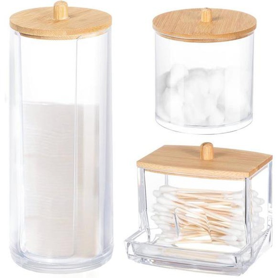 Distributeur de coton-tige Boîte de rangement de coton-tige acrylique de 3 pièces Boîte de rangement cosmétique pour cotons-tiges