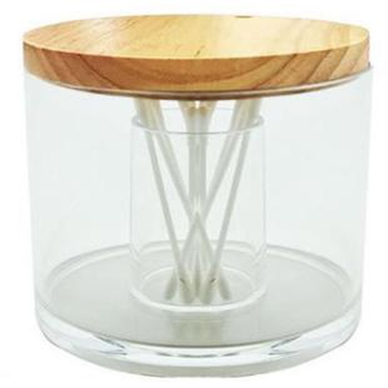 Distributeur de Coton-tiges et de Coton 2-en-1 Acrylique et Bois 0,000000 Transparent