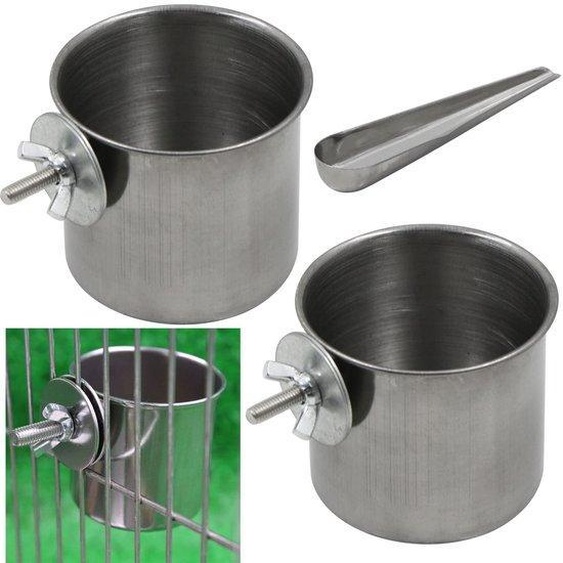 Distributeur de graines pour oiseaux en acier inoxydable robuste, avec gamelle à graines et à eau réglable, dimensions 6,3 x 6,3 x 5 cm – pour les oiseaux et les petits animaux
