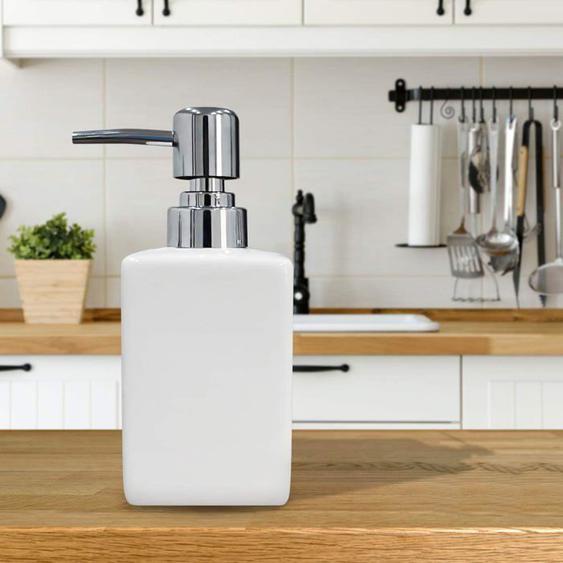 Distributeur de savon, distributeur de savon et de lotion classique carré de 320 ml pour cuisine/salle de bain/buanderie (blanc)