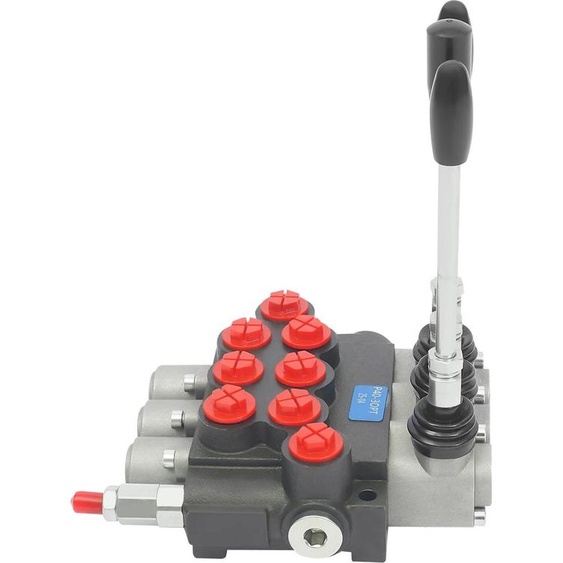 Distributeur hydraulique - Vanne de3P40 - Débit 40 l/min - Fonte - Pour engins de chantier et machines agricoles - Capuchons anti-poussière rouges