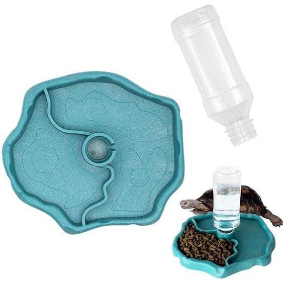 Distributeur multifonctionnel pour aliments et eau pour reptiles Benzoa® – avec remplissage automatique, compartiments séparés pour la nourriture et leau, en plastique, de couleur bleue, dimensions 21 x 19,5 cm, pour tortues et lézards