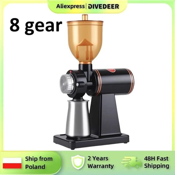 DIVEDEER moulin à café électrique en acier inoxydable avec 8 réglages de meulage moulin à café à bavure plate bavure réglable