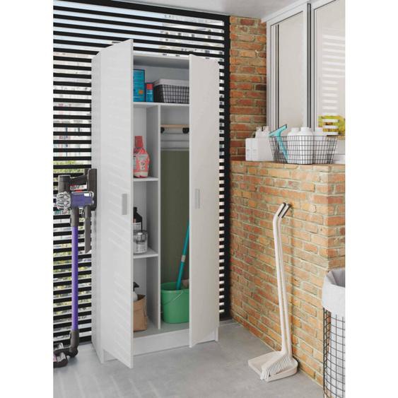 Dmora - Armoire polyvalent Dbaldi, Armoire à balais avec 2 portes, Étagère à chaussures avec étagères, Placard à balai, 73x37h180 cm, Blanc