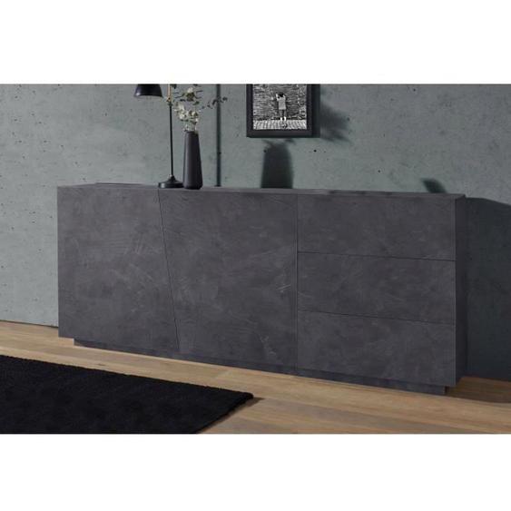 Dmora Placard John, Buffet de cuisine avec 2 portes et 3 tiroirs, Buffet de salon, 100% Made in Italy, 180x43h86 cm, Gris Ardoise