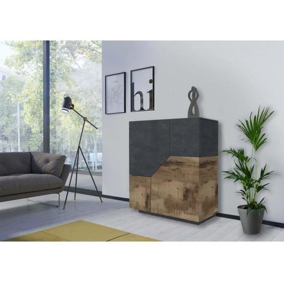Dmora - Placard Nathan, Buffet de cuisine avec 2 portes, Buffet pour le salon, 100% Made in Italy, cm 100x43h106, Ardoise et Érable
