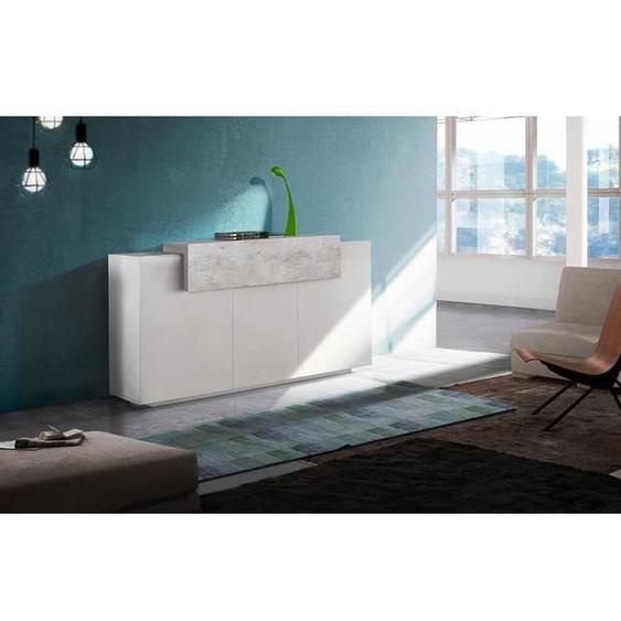 Dmora Placard Sirio, Buffet de cuisine à 3 portes, Buffet de salon, 100% Made in Italy, 160x45h86 cm, Blanc brillant et Ciment