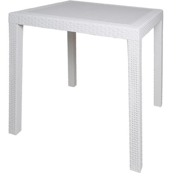 Dmora Table dextérieur Agrigento Table de jardin carrée Table basse fixe effet rotin 80x80h72 cm Blanc