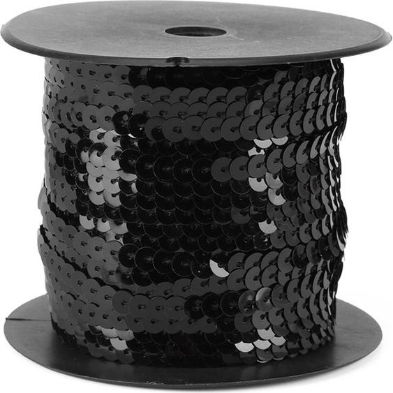 Do-It-Yourself 6 mm Glossy Trim Sewing Strings 100 m Metal String Sequin Flat Round Line DIY Accessory (Schwarz)