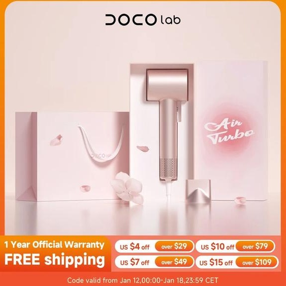 DOCO LAB DOCO sèche-cheveux haute vitesse 75 m/s 200 millions dions négatifs soins capillaires 110000 tr/min professionnel léger cadeau de voyage à domicile