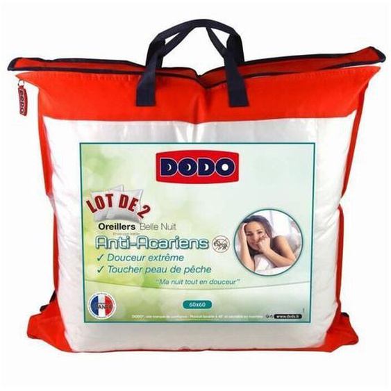 Dodo - lot de 2 oreillers anti-acariens belle nuit 60X60 cm blanc