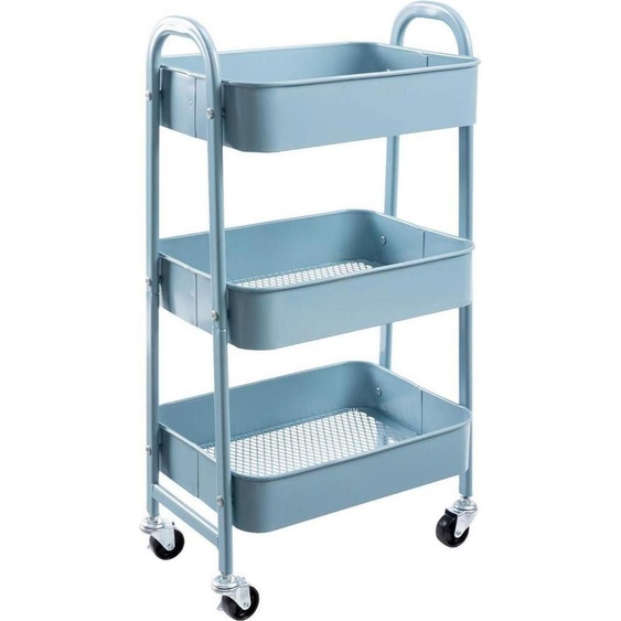 DOEWORKS Chariot 3 étages en métal Utility Cart avec roues Gris Bleu