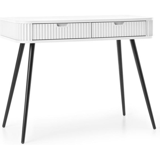 Table de maquillage ZOVA avec 2 tiroirs, façades rainurées, blanche, pieds en métal noirs, 103 x 80 x 49 cm