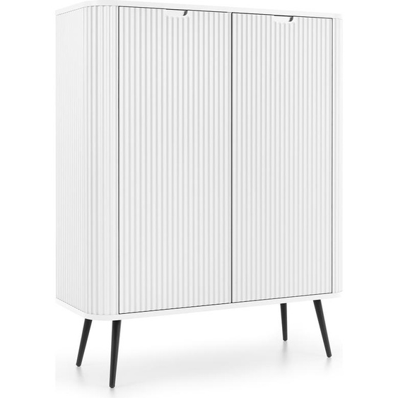 DomoHome Commode haute ZOVA avec 6 étagères, rainures décoratives & pieds métalliques Meubles Poignées stylées A monter soi-même Pieds métalliques Couleur : Noir, 103/129/39cm, Couleur : Blanc
