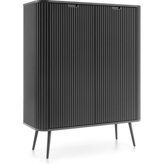 DomoHome Commode haute ZOVA avec 6 étagères, rainures décoratives & pieds métalliques Meubles Poignées stylées A monter soi-même Pieds métalliques Couleur : Noir, 103/129/39cm, Couleur : Cashmere Beige