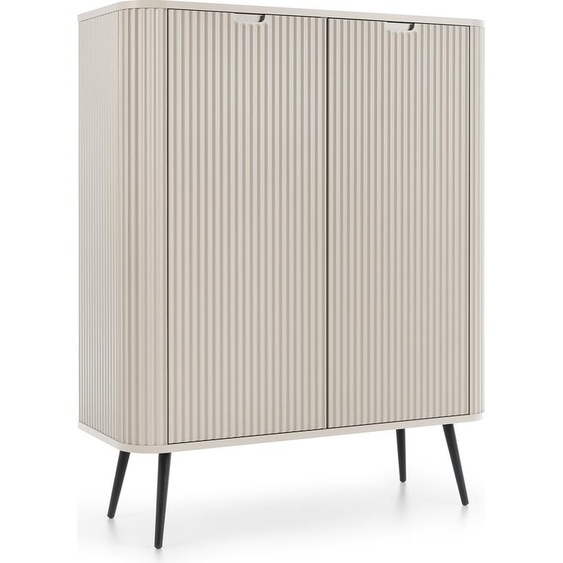 DomoHome Commode haute ZOVA avec 6 étagères, rainures décoratives & pieds métalliques Meubles Poignées stylées A monter soi-même Pieds métalliques Couleur : Noir, 103/129/39cm, Couleur : Noir
