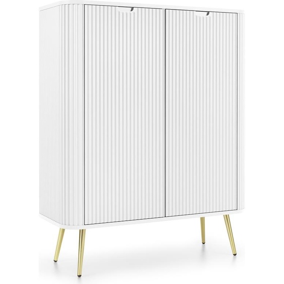 DomoHome Commode haute ZOVA avec 6 étagères, rainures décoratives & pieds métalliques Meubles Poignées stylées A monter soi-même Pieds métalliques Couleur : Or, 103/129/39cm, Couleur : Blanc