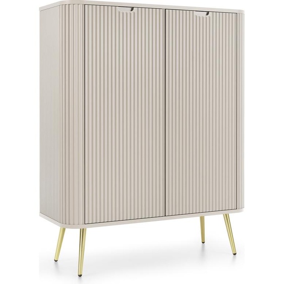 DomoHome Commode haute ZOVA avec 6 étagères, rainures décoratives & pieds métalliques Meubles Poignées stylées A monter soi-même Pieds métalliques Couleur : Or, 103/129/39cm, Couleur : Noir