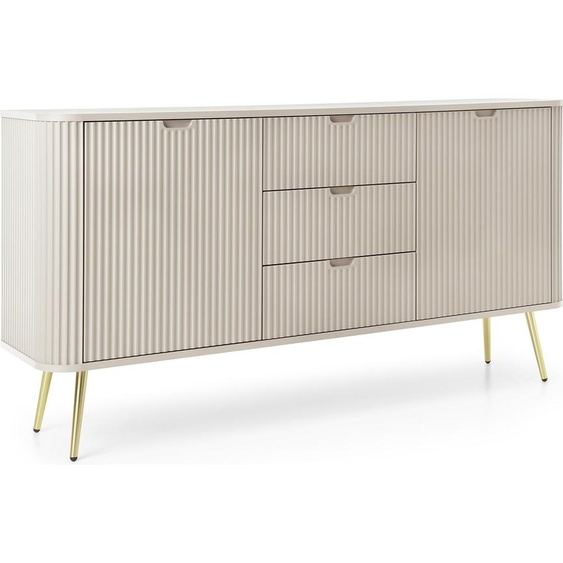 DomoHome Commode large ZOVA 168cm avec 3 tiroirs, 2 armoires, poignées dégagées - Solution de rangement moderne Pieds métalliques dorés, 168/87/39cm Couleur : Noir